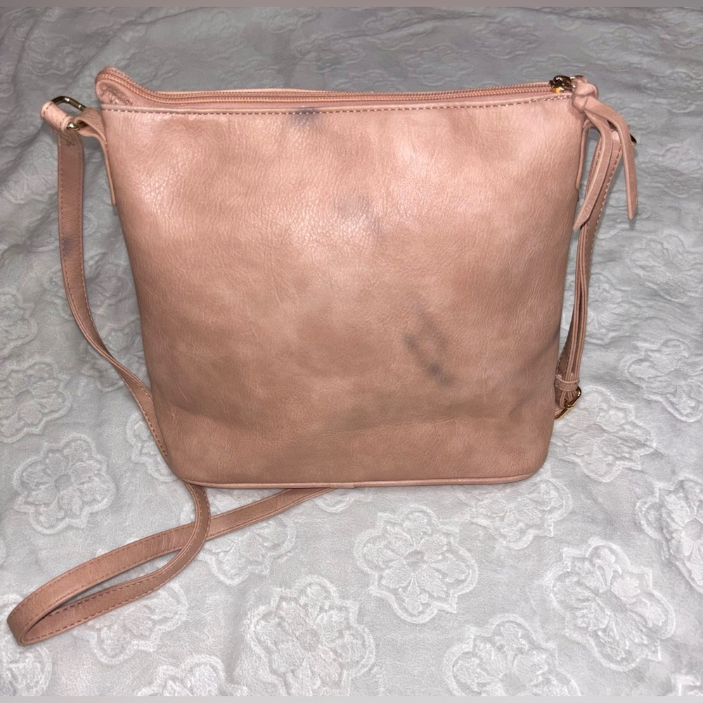 Pink Crossbody Bag with Cow Print Accent - Picture 2 of 2